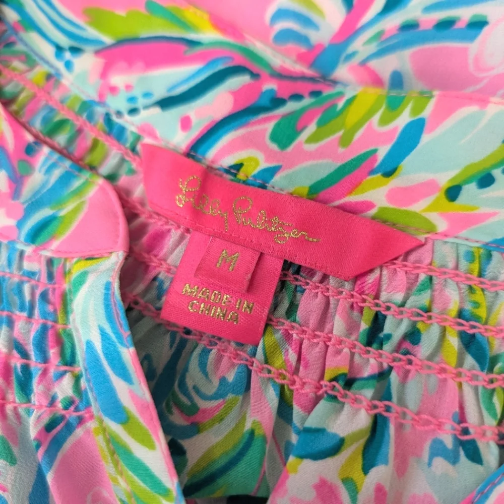 Lilly Pulitzer Elsa Silk Blouse Unicorn Of The Seas Medium - Picture 8 of 9